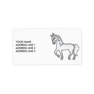 Grijze Moppige Cartoon Dravende Paard & Aangepaste Etiket