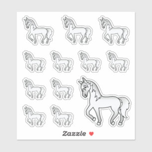 Grijze Moppige Cartoon Dravende Paarden Sticker