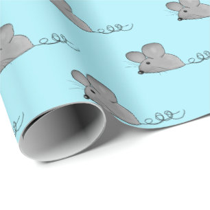 grijze muizen op licht aqua cadeaupapier