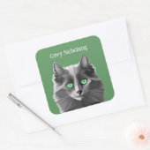 Grijze Nebelung Cat met aangepaste woorden Vierkante Sticker (Envelop)