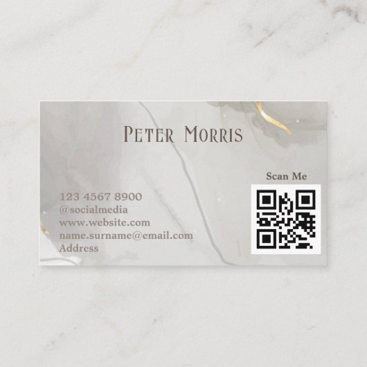 Grijze neutrale toon minimalistische QR Code Profe Visitekaartje (Achterkant)
