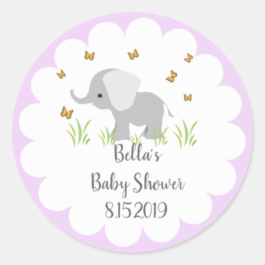 Grijze Olifant Baby shower Sticker (Voorkant)