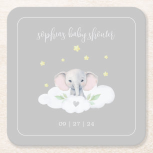 Grijze Olifant Kleine Pinda Baby shower Servies Vierkante Kartonnen Onderzetter