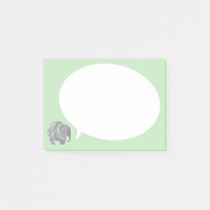 Grijze olifant met spraakballon op grasgroen post-it® notes