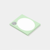 Grijze olifant met spraakballon op grasgroen post-it® notes (Schuin)