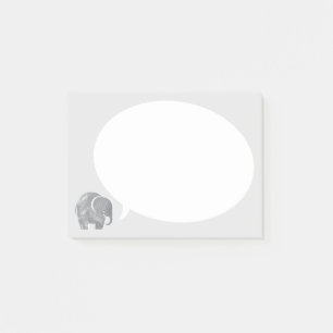 Grijze olifant met spraakballon op lichtgrijs post-it® notes
