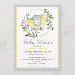 Grijze olifant Modern Baby shower Kaart
