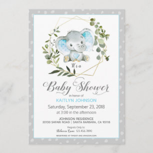 Grijze olifant Modern Baby shower Kaart