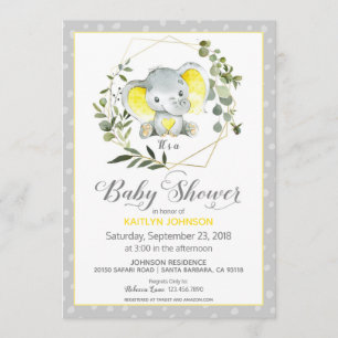 Grijze olifant Modern Baby shower Kaart