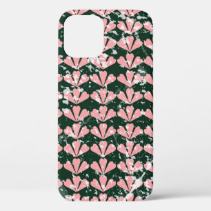 grijze ondergrond, harten, bloem, roze. T iPhone 12 Hoesje