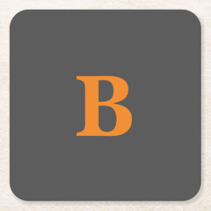 Grijze oranje moderne monogrammen professionele vierkante kartonnen onderzetter