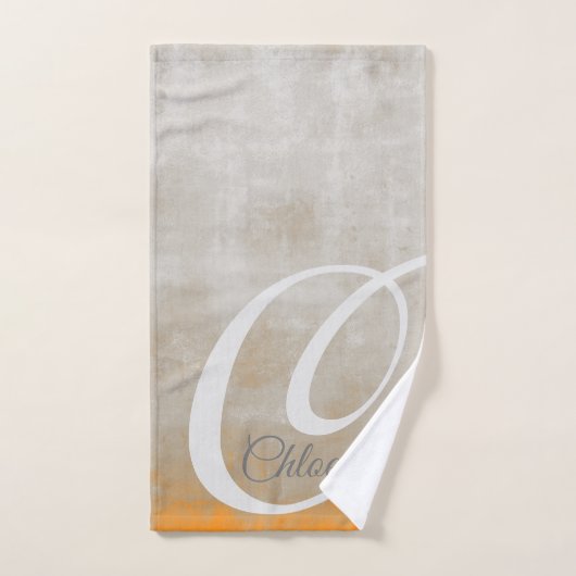 Grijze oranje rustige Abstracte monogram Bad Handdoek (Handdoek)