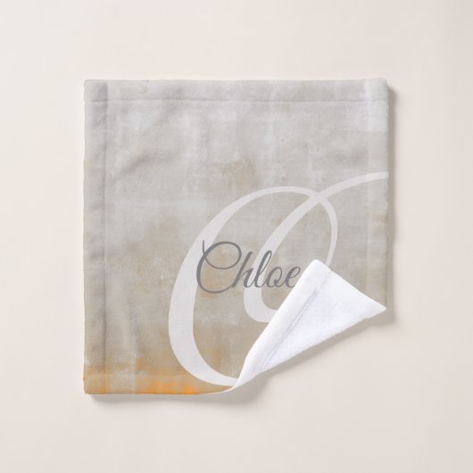 Grijze oranje rustige Abstracte monogram Bad Handdoek (Wasdoekje)