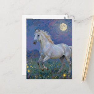 Grijze paard in de volle maan briefkaart