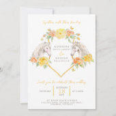 Grijze paarden en gele rozen monogram bruiloft kaart (Voorkant)
