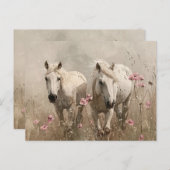 Grijze Paarden Roze Bloemen Olieverfschilderij Briefkaart (Voorkant / Achterkant)