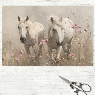 Grijze Paarden Roze Bloemen Olieverfschilderij Dec Tissuepapier