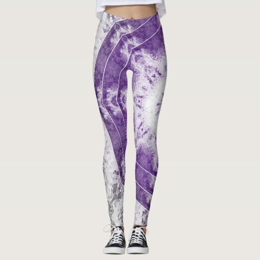 Grijze Paarse Fractale Kunst Leggings (Voorkant)