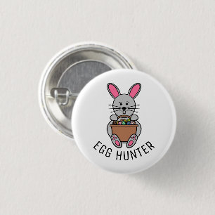 Grijze paashaas, eierjager ronde button 3,2 cm