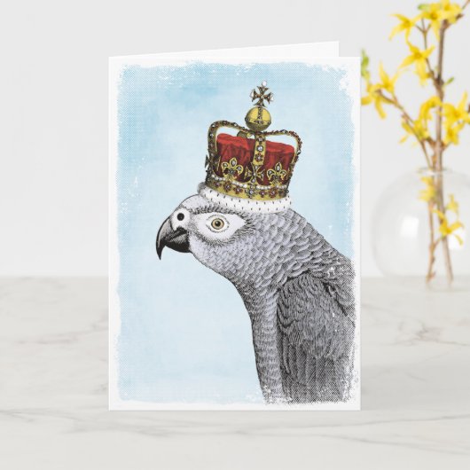 Grijze papegaai met koninklijke kroon kaart (Gele Bloem)