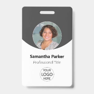 Grijze persoonlijke foto, Logo, streepjescode werk Badge