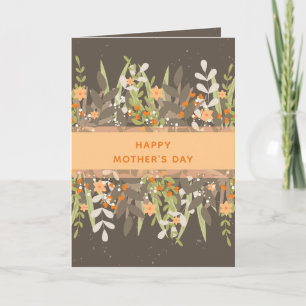 Grijze Perzik Minimalistische Bloemenslint Moederd Kaart