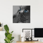 Grijze Perzische kat met blauwe ogen Poster (Thuiskantoor)