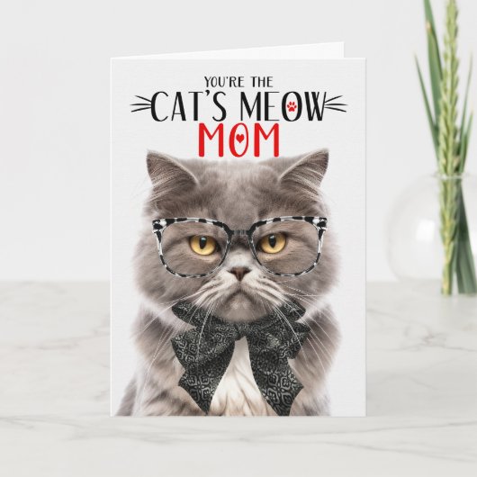 Grijze Perzische Kat voor Moeder op Moederdag Feestdagen Kaart (Voorkant)