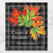 Grijze plaat met Herfst Maple Leaves Sierkussen Wijn Etiket (Enkel label)