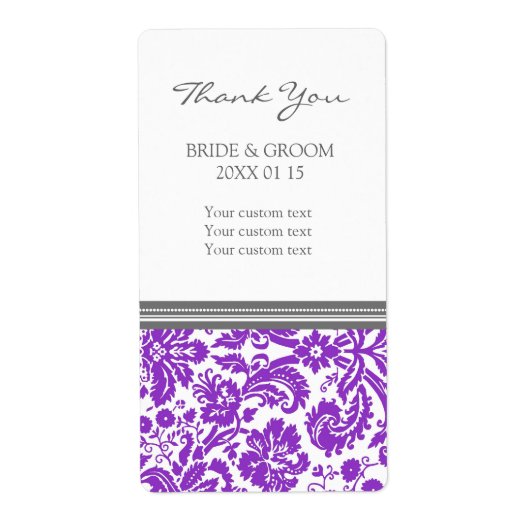 Grijze Plum Damask Patroon Bruiloft Labels (Voorkant)
