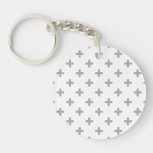 Grijze polka kruist wit sleutelhanger