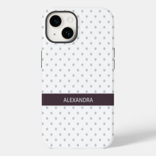 Grijze polka stippen met stoffige pruim paarse ban iPhone 14 hoesje