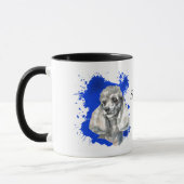 Grijze Poodle Dog Blauwe Abstracte Achtergrond Mok (Links)