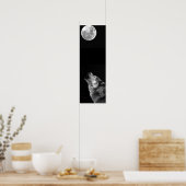 Grijze Poster met Wolf en Moon Panorama (Keuken)