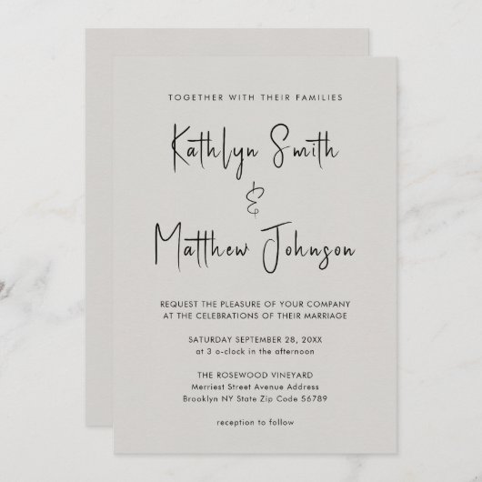 Grijze QR-code in één modern script, chic Wedding Kaart (Voorkant / Achterkant)