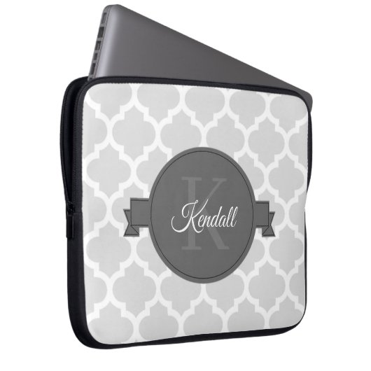 Grijze Quatrefoil-laptophoes Laptop Sleeve (Voorkant Rechts)