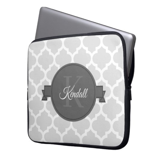 Grijze Quatrefoil-laptophoes Laptop Sleeve (Voorkant Links)