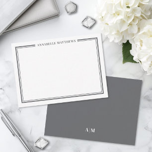 Grijze Rand Minimalistische Naam Monogram Notitiekaartje