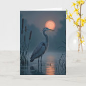 Grijze reiger met roze maan die aan je denkt kaart (Gele Bloem)