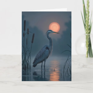 Grijze reiger met roze maan die aan je denkt kaart
