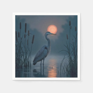 Grijze reiger met roze maan servet