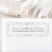 Grijze Retro Bloemen Damast Moderne Bruiloft Etiket (Insitu)