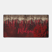 Grijze rode bloemgouddruppels Glittermonogram Bureaumat (Voorkant)