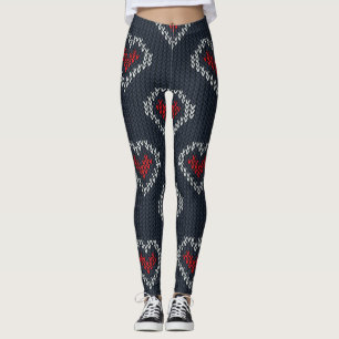 Grijze/Rode Hart Knit Vrouwelijke Leggings