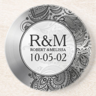 Grijze roestvrij staal Zwart paisley Zandsteen Onderzetter