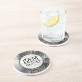 Grijze roestvrij staal Zwart paisley Zandsteen Onderzetter (Zijkant)