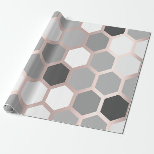 Grijze Roos Goud Geometrie Honingbijen Hexagon Cadeaupapier
