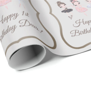  grijze roze Ballerinas Princess 1st Birthday Cadeaupapier