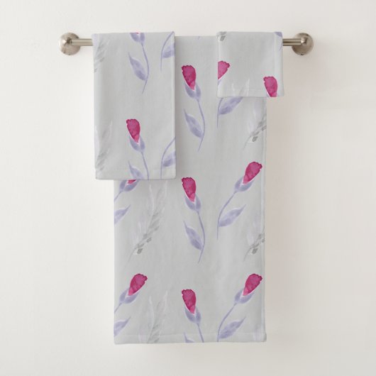 Grijze roze bloemen bad handdoek (Insitu)