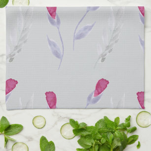 Grijze roze bloemen theedoek